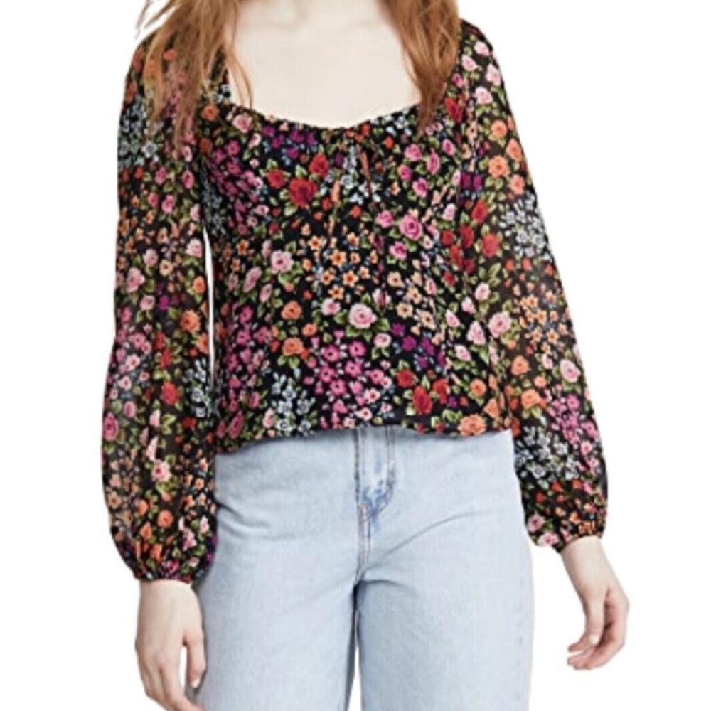 Yumi Kim Olivia Top Women's Long Sleeve Multicolor Floral Tie Neck Size M